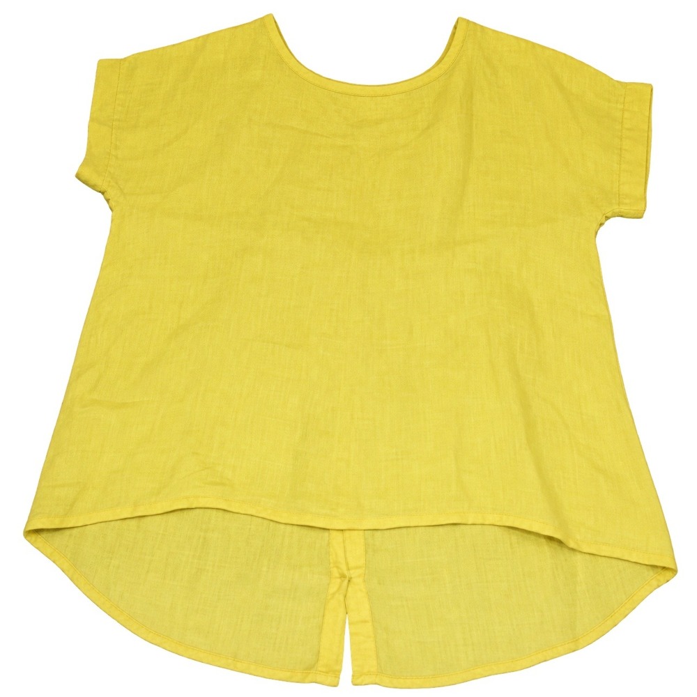 Terzo Millennio Made in Italy Linen Button-Back High-Low Tunic Large Chartreuse